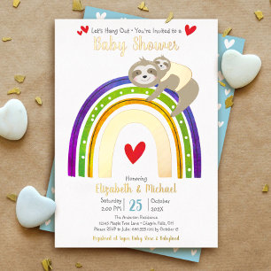 Cute Sloth Rainbow Heart Boy Baby Shower Real Gold
