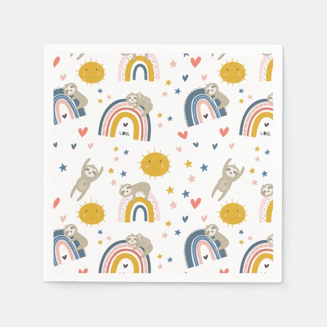 Cute Sloth Rainbow Napkin (Front)