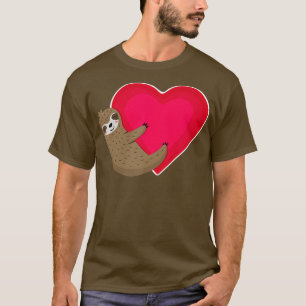 Cute Sloth Red Heart Valentines Day T Shirt Top