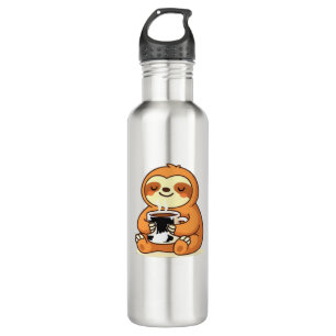 Cute Sloth Relaxing with Hot Coffee Premium T-Shir 710 Ml Water Bottle