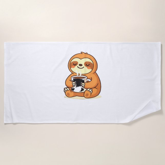 Cute Sloth Relaxing with Hot Coffee Premium T-Shir Beach Towel (Front)
