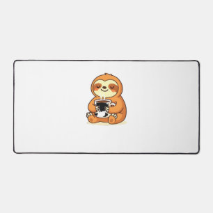Cute Sloth Relaxing with Hot Coffee Premium T-Shir Desk Mat