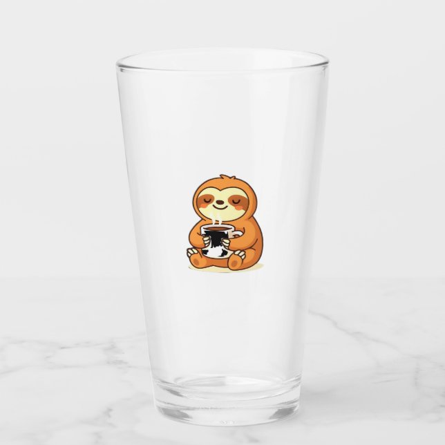 Cute Sloth Relaxing with Hot Coffee Premium T-Shir Glass (Front)
