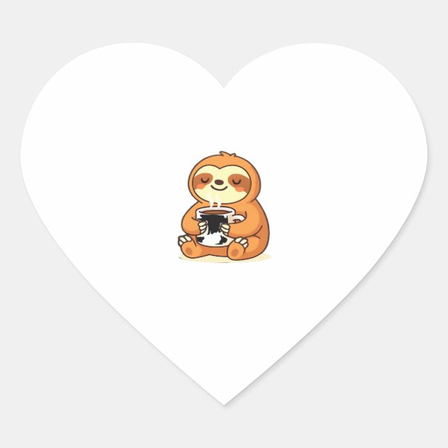 Cute Sloth Relaxing with Hot Coffee Premium T-Shir Heart Sticker (Front)
