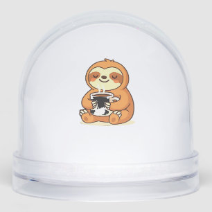 Cute Sloth Relaxing with Hot Coffee Premium T-Shir Snowglobe
