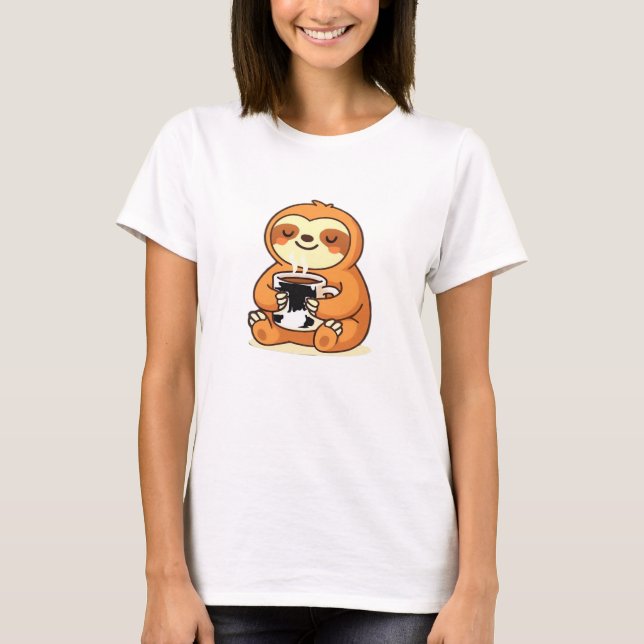 Cute Sloth Relaxing with Hot Coffee Premium T-Shir T-Shirt (Front)