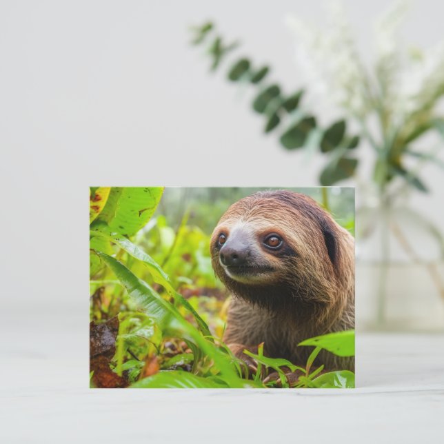 Cute sloth resting holiday postcard (Standing Front)