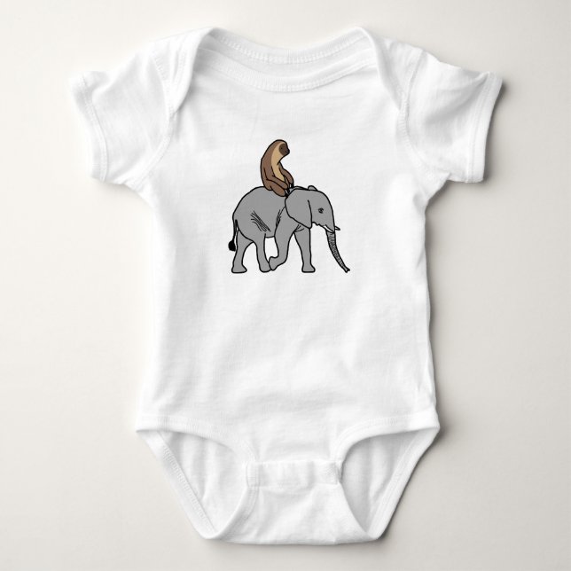 Cute Sloth Riding an Elephant Baby Bodysuit (Front)