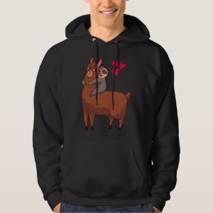 Cute Sloth Riding Llama Heart Love Hoodie