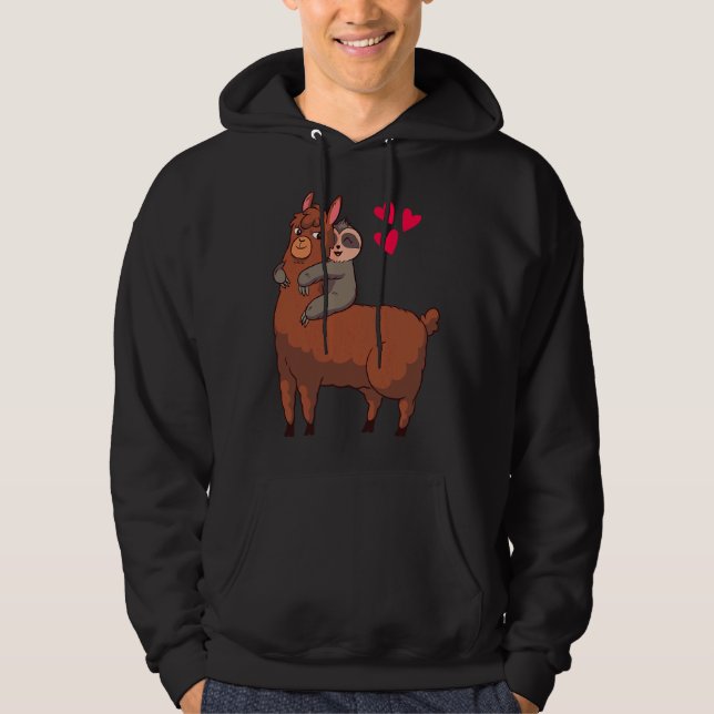 Cute Sloth Riding Llama Heart Love Hoodie (Front)