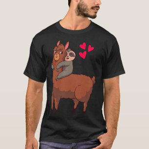 Cute Sloth Riding Llama Heart Love T-Shirt