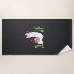 Cute Sloth Riding Llama Shirt Heart Valentines Day Beach Towel