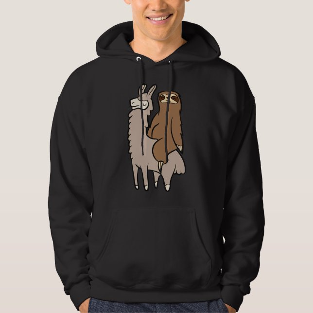Cute Sloth Riding On Llama Love Llama And Sloths Hoodie (Front)