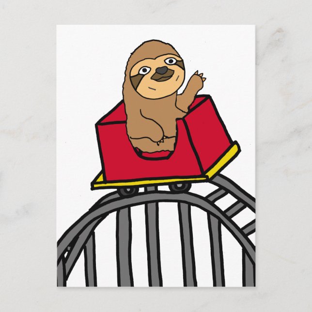 Cute Sloth Riding Roller Coaster Cartoon Postcard (Front)