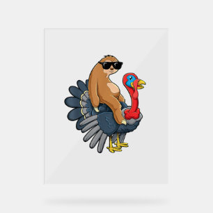 Cute Sloth Riding Turkey Funny Thanksgiving Humour Acrylic Sign