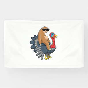 Cute Sloth Riding Turkey Funny Thanksgiving Humour Banner