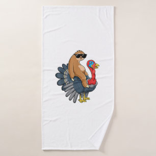 Cute Sloth Riding Turkey Funny Thanksgiving Humour Bath Towel