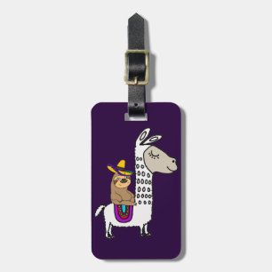 Cute Sloth Riding White Llama Luggage Tag