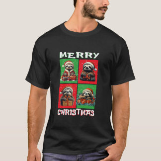Cute Sloth Santa Animals Lover Merry Christmas Tre T-Shirt