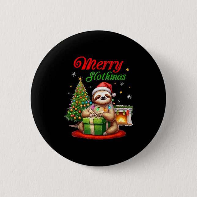 Cute Sloth Santa Christmas Merry Slothmas Slo Ho H 6 Cm Round Badge (Front)