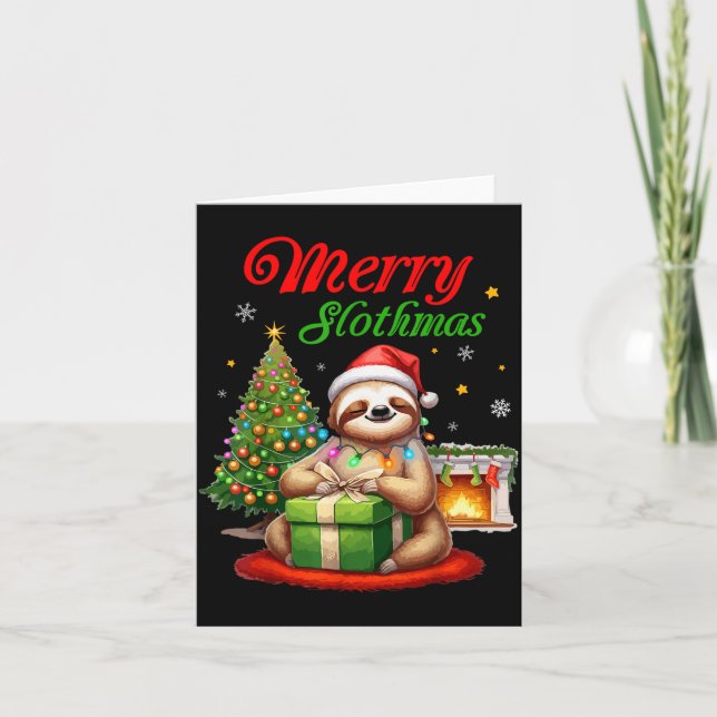 Cute Sloth Santa Christmas Merry Slothmas Slo Ho H Card (Front)