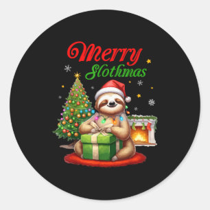 Cute Sloth Santa Christmas Merry Slothmas Slo Ho H Classic Round Sticker