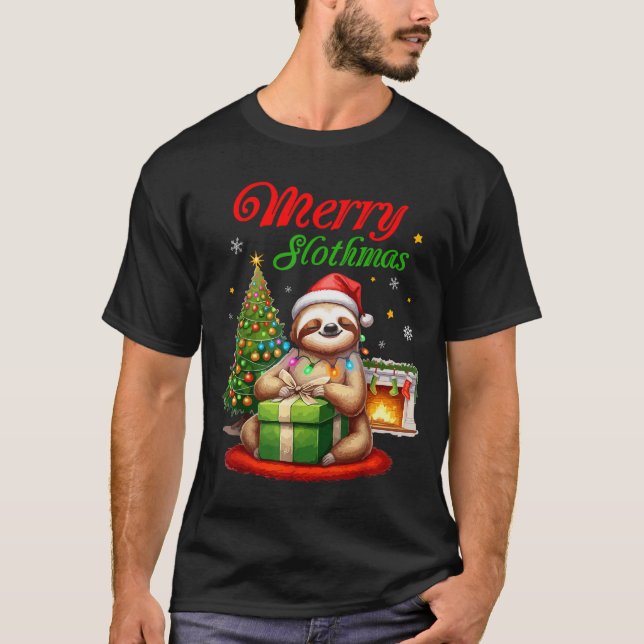 Cute Sloth Santa Christmas Merry Slothmas Slo Ho H T-Shirt (Front)