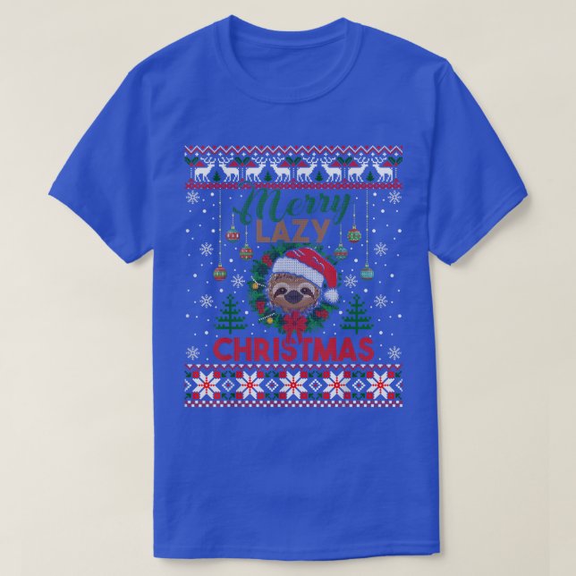 Cute Sloth Santa Hat Ugly Christmas Sweater Happy  (Design Front)
