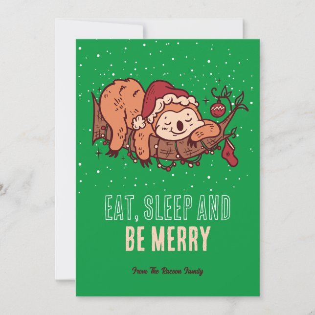 Cute Sloth Santa Sleep Snow Winter Merry Christmas Holiday Card (Front)