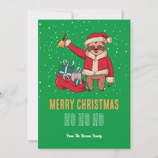 Cute Sloth Santa Snow Winter Merry Christmas Holiday Card (Front)