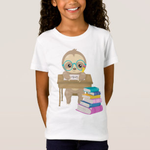Cute Sloth School Desk Math Writing Reading Books T-Shirt
