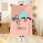 Cute Sloth Sherpa Blanket<br><div class="desc">Cute Sloth Blanket - Presenting a super cute sloth sleeping and hanging on a branch in cute green pyjamas. The background is in pink, decorated with stars and hearts. Perfect for an afternoon nap or stay snug as a sloth as you drift into a deep slumber with this sloth sherpa...</div>