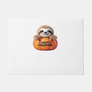 Cute Sloth sitting in a Pumpkin. Text Happy Hallow Doormat
