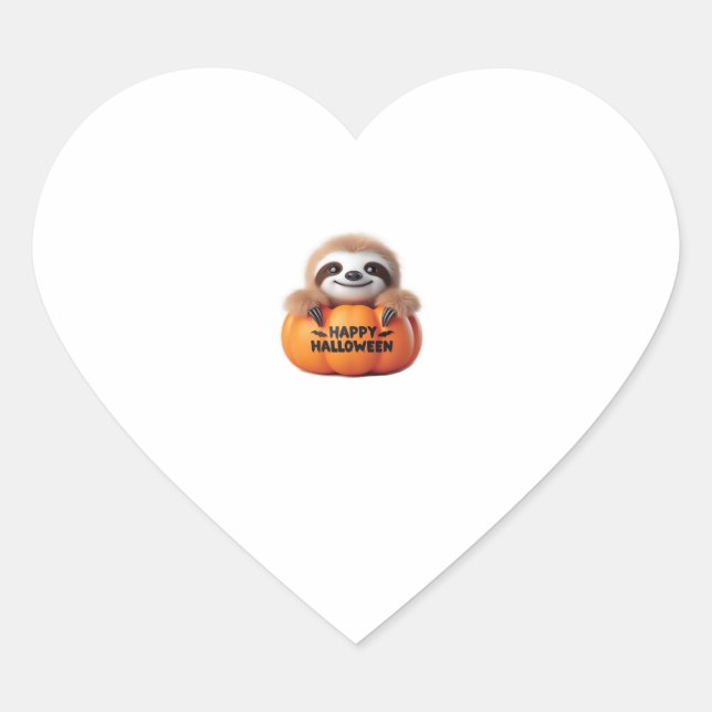 Cute Sloth sitting in a Pumpkin. Text Happy Hallow Heart Sticker (Front)
