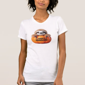Cute Sloth sitting in a Pumpkin. Text Happy Hallow T-Shirt