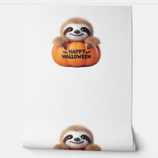 Cute Sloth sitting in a Pumpkin. Text Happy Hallow Wallpaper (Unrolling)