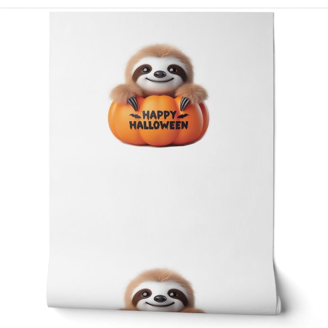 Cute Sloth sitting in a Pumpkin. Text Happy Hallow Wallpaper (Unrolling)