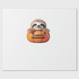 Cute Sloth sitting in a Pumpkin. Text Happy Hallow Wrapping Paper