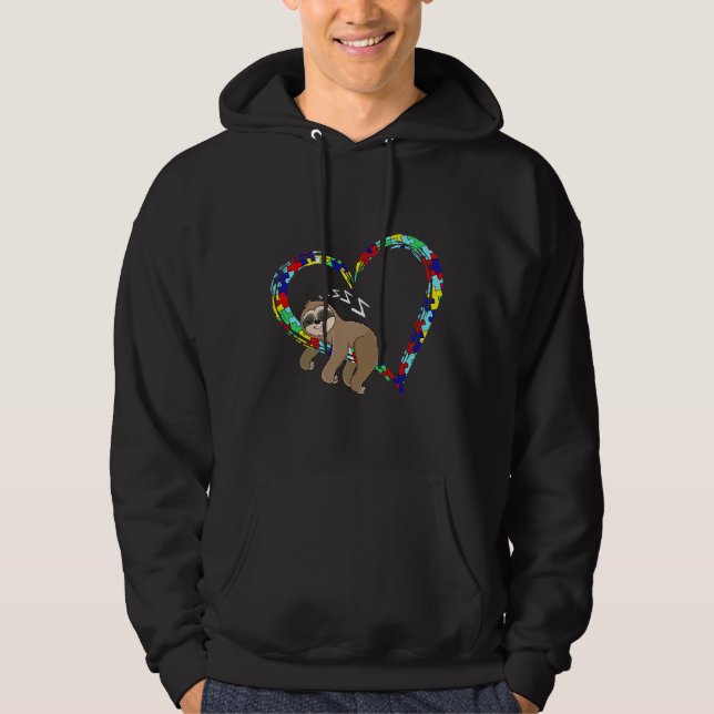 Cute Sloth Sleep Heart Puzzle Pieces Hoodie (Front)