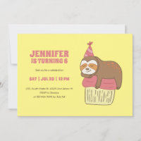 Cute Sloth Sleeping on Cupcake Kids Birthday
