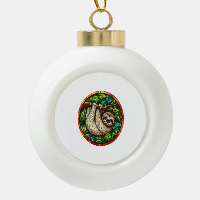Cute Sloth Stained Glass Ornament (Front)