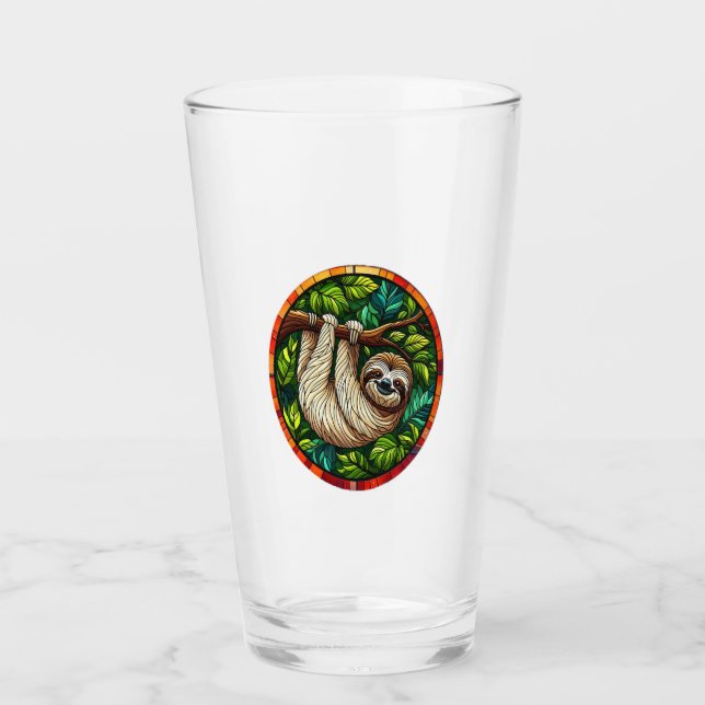 Cute Sloth Stained Glass Ornament (Front)