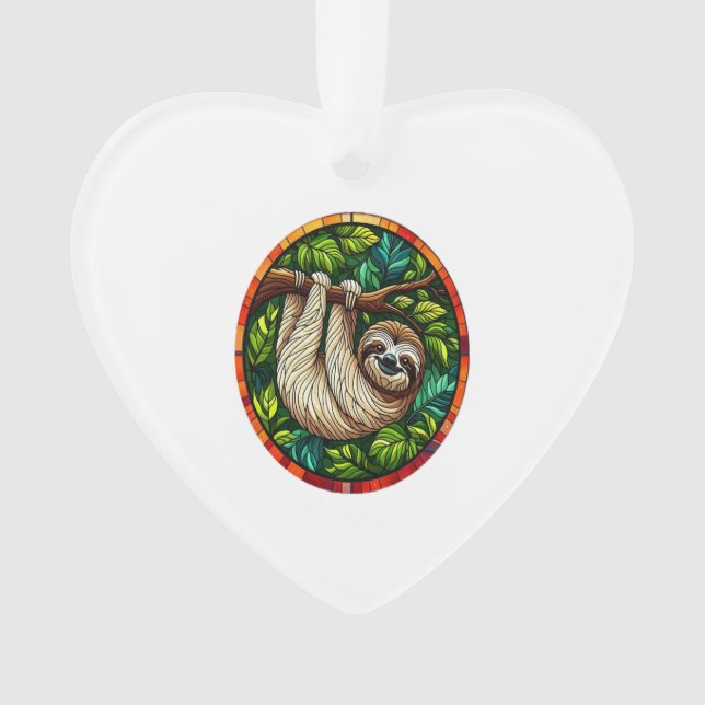 Cute Sloth Stained Glass Ornament (Front)