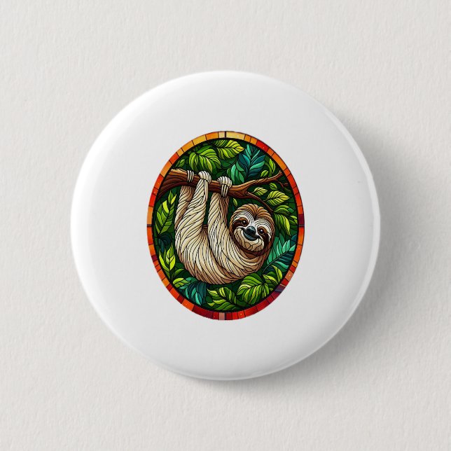 Cute Sloth Stained Glass Ornament 6 Cm Round Badge (Front)