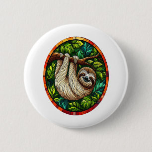 Cute Sloth Stained Glass Ornament 6 Cm Round Badge