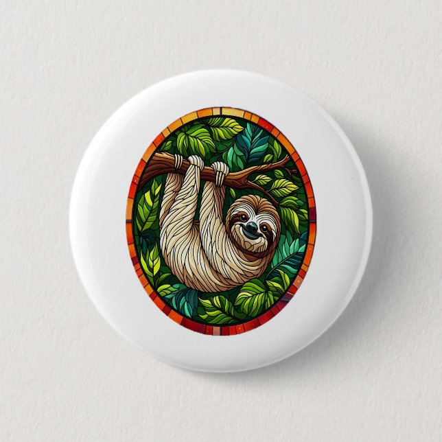 Cute Sloth Stained Glass Ornament 6 Cm Round Badge (Front)