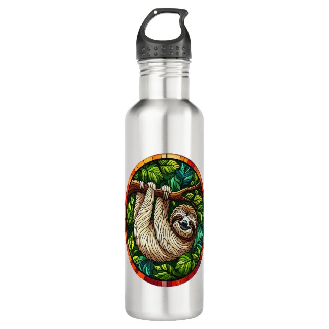 Cute Sloth Stained Glass Ornament 710 Ml Water Bottle (Front)