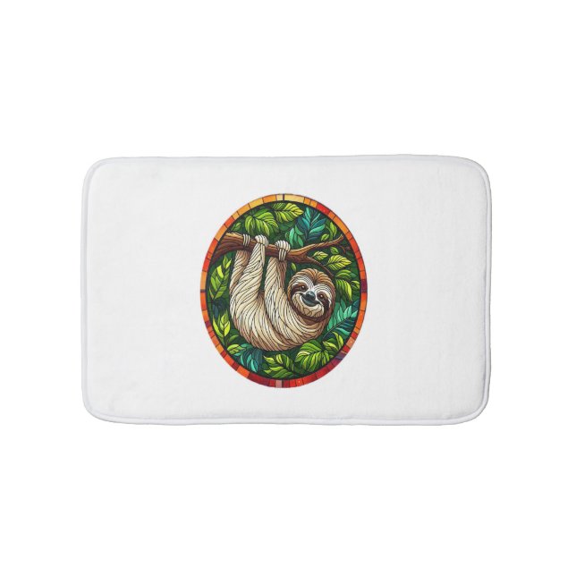 Cute Sloth Stained Glass Ornament Bath Mat (Front)