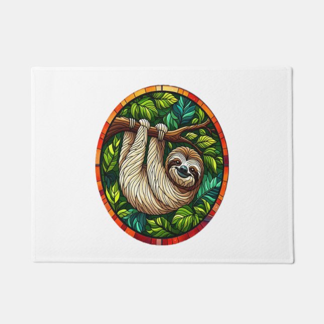 Cute Sloth Stained Glass Ornament Doormat (Front)