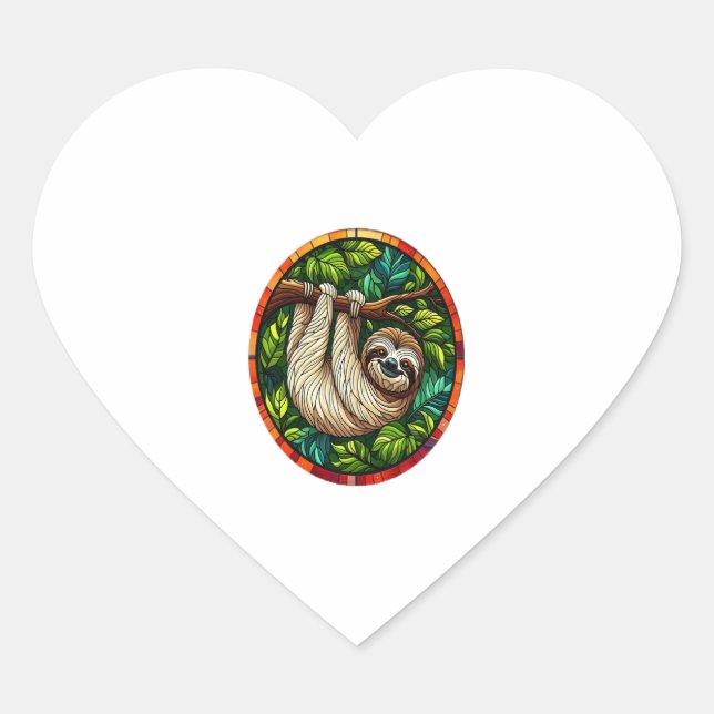 Cute Sloth Stained Glass Ornament Heart Sticker (Front)